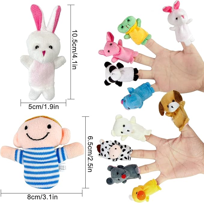Sealive 16-PCS Finger Puppets for Toddlers Story Time - Soft Velvet 10 Animals & 6 Family Members - Perfect for Role Playing, Classroom Learning, Party Favors, Travel, Therapy, Imagination Building