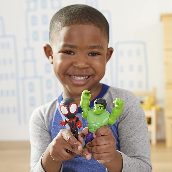 Spidey and His Amazing Friends Hero Reveal 2-Pack, Marvel Action FiguresMask Flip Feature, Miles Morales and Hulk