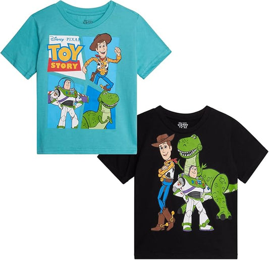 Disney Cars Toy Story Boys Shirts - 2 Pack Lightning McQueen Buzz Lightyear Short Sleeve Boys Tees for Toddler and Little Boy
