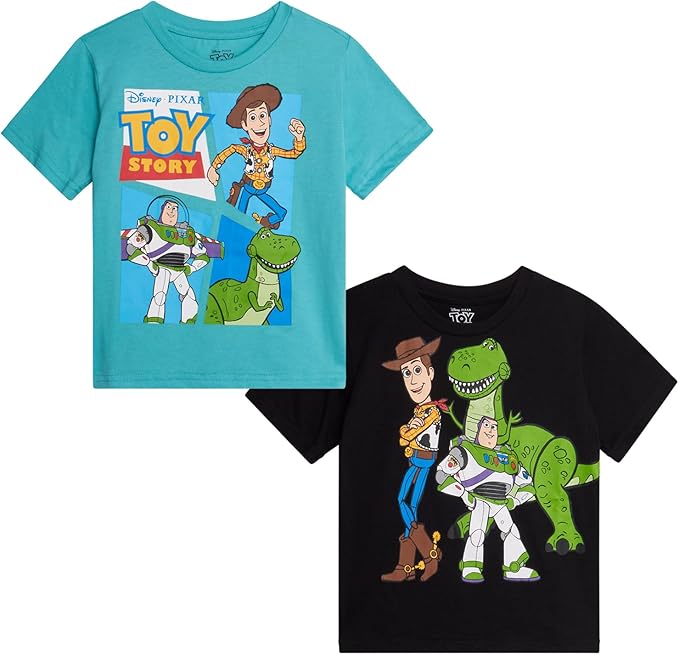 Disney Cars Toy Story Boys Shirts - 2 Pack Lightning McQueen Buzz Lightyear Short Sleeve Boys Tees for Toddler and Little Boy
