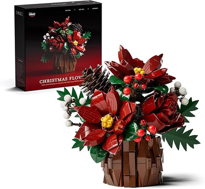 Nifeliz Poinsettia Flowers Building Set, Artificial Poinsettia Floral Arrangement for Adults, Tabletop Flower Decor for Home or Desk Display (767 PCS, NF10347)