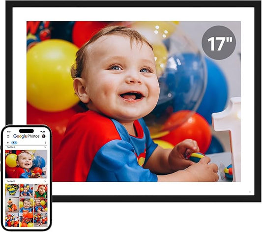 Cozyla Digital Picture Frame Large 17 Inch Digital Photo Frame Share Pictures via Email Google Photos Web Browser App Electronic Picture Frame Slideshow Free Unlimited Storage Video Picture Frame Mat