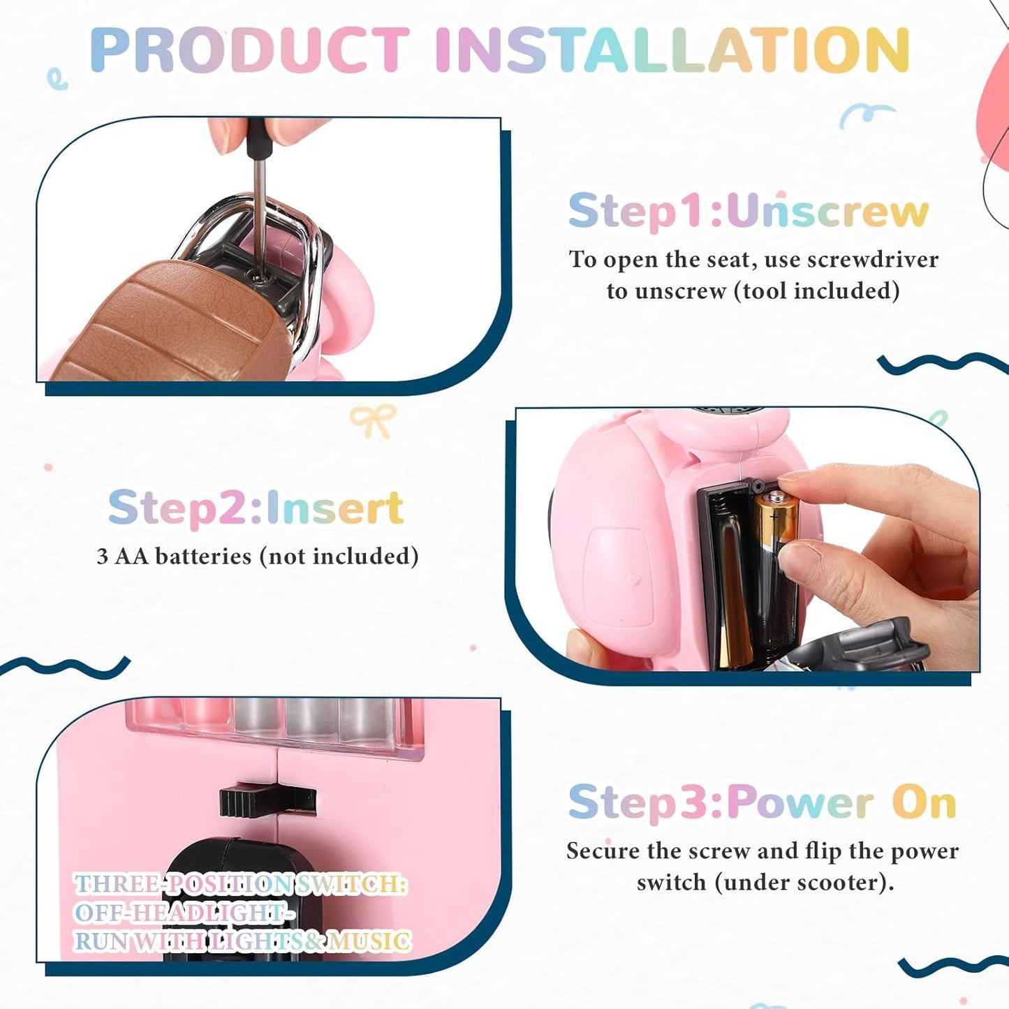 1 Pcs Doll Scooter Doll Vehicles Mini Electric Scooter Toy with Music & Lights Could Rotate 360° Dolls Accessories Cute Scooters Toy Ornaments Battery Not Included (Pink)