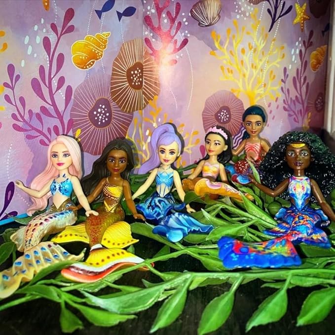 Mattel Disney Princess Toys, The Little Mermaid Ariel & Sisters Small Doll Set, Collection of 7 Mermaid Dolls, Inspired by the Movie