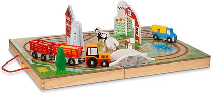 Melissa & Doug 17-Piece Wooden Take-Along Tabletop Farm, 4 Farm Vehicles, Play Pieces, Barn, Grain House Take-Along Pretend Play Toy Barn Toys for Toddlers Ages 1+