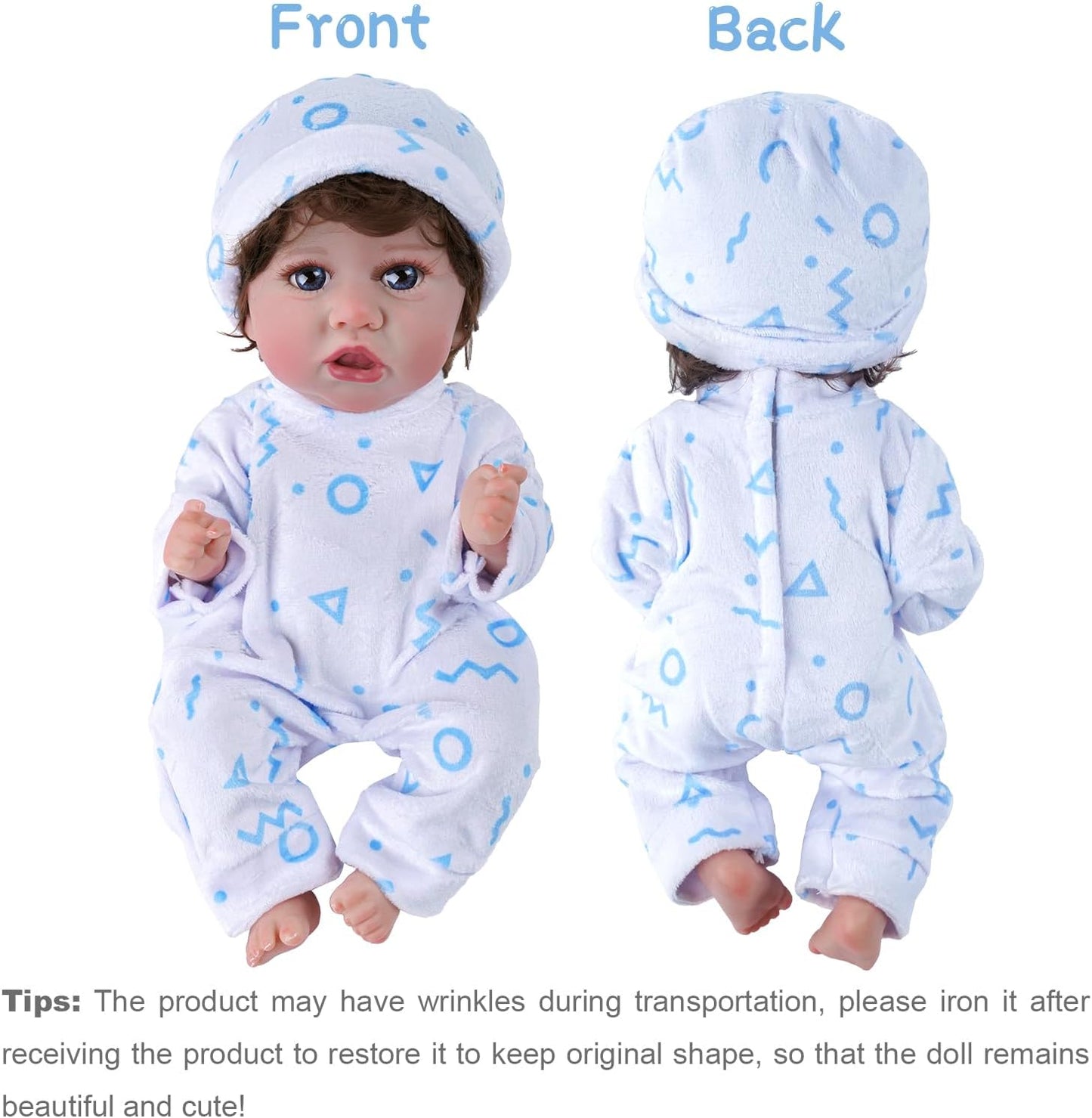 BABESIDE 8 Pcs Baby Doll Clothes Set with Bassinet for 8-10-12 Inch Dolls, Bitty Baby Doll Clothes and Accessories for Newborn Babydolls Boy, Blue