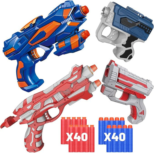 WitBear 4 Kids Pack Foam Blaster Toy Guns Set Compatible with Nerf Bullet Guns Include 80 Bullets Hand Gun Toys Birthday Christmas Party Gifts Pistol Toys for 3 4 5 6 7 8 9 Year Old Boys Girl