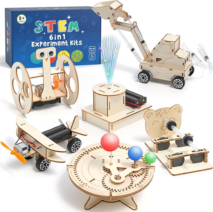 6 in 1 STEM Science Kits for Kids 8-12 5-7, Wood Craft Kit for Boys Age 8-10, Science 3D Puzzles Projects, Educational Craft Building Toys, Christmas Birthday Gifts for Girls Boys 6-13 Years Old