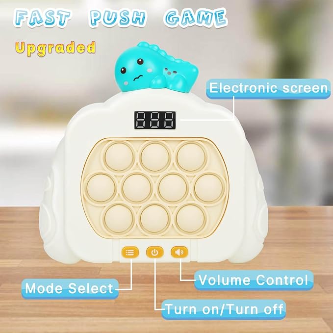 Quick Push Pop Game Fidget Toys, 12 Modes LED Screen Light Up Fast Push Bubble Game, Handheld Speed Pushing Game, Christmas Toys Gifts for 6 7 8 9 10 11 12 Years Old Kids Stocking Stuffers（Dinosaur）