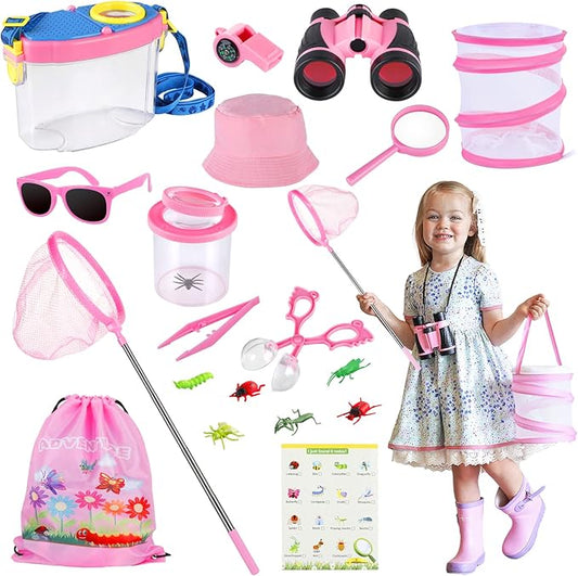 GIFTINBOX Bug Catcher Kit for Kids - Outdoor Explorer Toys Set for Kid - Bug Catching Kits with Binoculars Nature Adventure Toy for Girls Boys - Toddler Exploration Gifts for Girl 3-12 Years Old