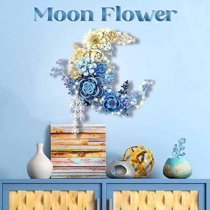 Moon Flower Building Toy Set (Glowing Version), DIY Roses for Home Decor & Display, Gifts & Craft for Valentines Day, Fun Arts and Crafts Idea for Girl,Teen, Female (934Pcs)