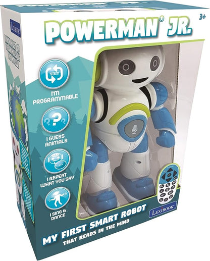 LEXiBOOK - Powerman Jr. Smart Interactive Toy Robot That Reads in The Mind Toy for Kids Dancing Plays Music Animal Quiz STEM Programmable Remote Control Boy Robot Junior Green/Blue - ROB20EN