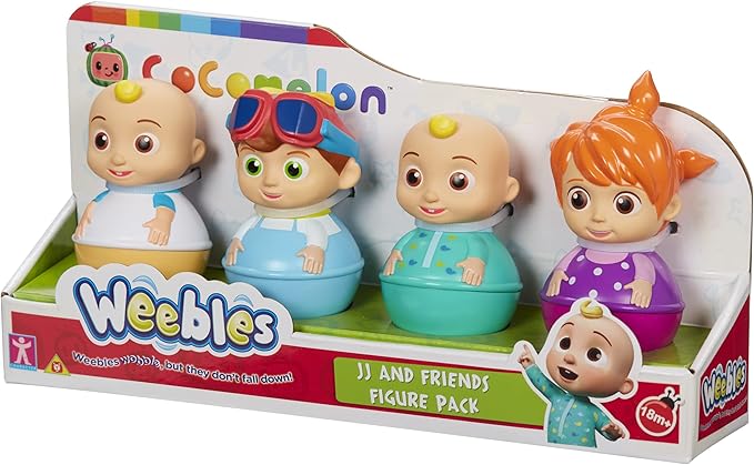 Cocomelon Weebles 4 Figure Pack, Chunky Moulded Figures, JJ, moonbug, Preschool Imaginative Play, Blue