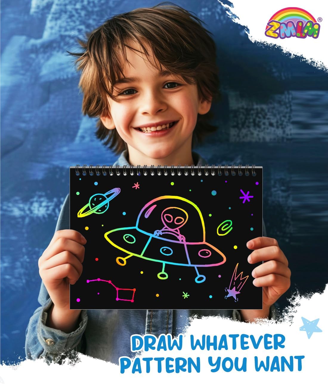 ZMLM Scratch Paper Art-Crafts Gift: 2 Pack Rainbow Notebooks Supplies Toys Easter Basket Stuffers for 3 4 5 6 7 8 9 10 Years Old Girls and Boys Kids Birthday Party Games (Blue)