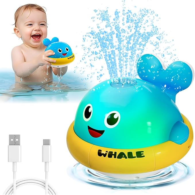 Baby Bath Toys, Light Up Whale Sprinkler Bath Toys for Kids Ages 1-3, Pool Water Toys for Toddlers Bathtub Fountain Toys, Birthday Gifts for 1 2 3 Year Old Boys & Girls