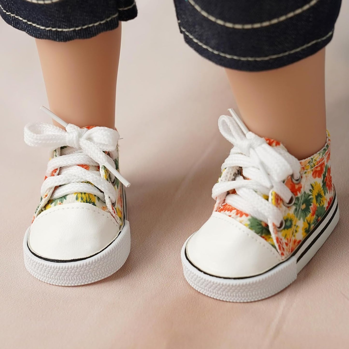 BABESIDE 18 Inch Baby Doll Shoes Sets with Socks for Dolls, 5 Pairs of Dolls Canvas Shoes with 3 Pair of Socks for 18 Inch Baby Doll Accessories, Floral Patterns