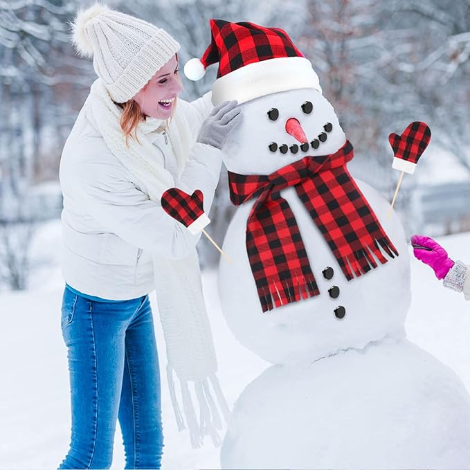 Liitrsh 96 Pcs Snowman Kit Decorating Winter Snowman Building Kits Fun Outdoor DIY Making Craft Snow Toys Accessories for Snow Family Outdoor Play Decoration Gift, 6 Sets(Round Hat)