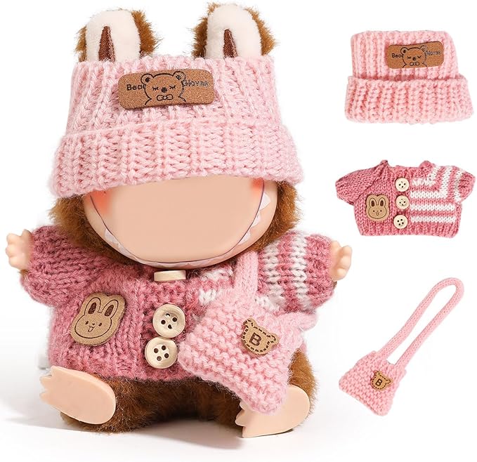 (2 Pack) Doll Clothes for Labubu (for Standing/Sitting 17/15cm Doll)(NO Doll)- Multiple Style Accessories Clothes for Dolls Outfit Included Clothing+ Hat+ Shoulder Bag for Girl Woman