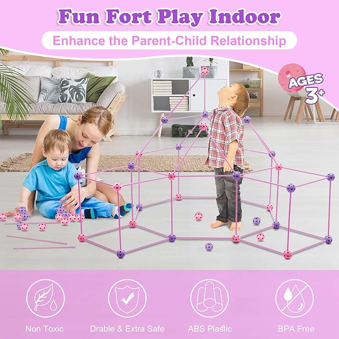 Kids Fort Building Kit 120 Pieces Construction STEM Toys for 5 6 7 8 9 10 11 12 Years Old Boys and Girls Ultimate Forts Builder Gift Build DIY Educational Learning Toy for Indoor Outdoor