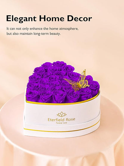 Eterfield 27 Forever Flowers in Heart Shape Box, Preserved Roses That Last a Year Preserved Flowers Birthday Gifts for Her Mom Women Wife Anniversary Valentines Day Mothers Day Christmas, Purple