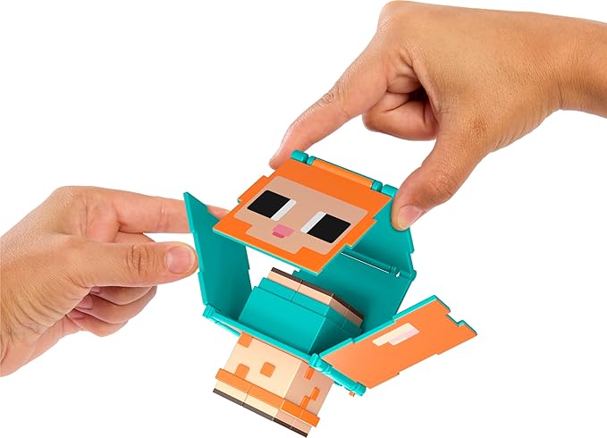 Mattel Minecraft Flippin’ Figs 2-Pack Action Figures, Set with Sheep & Chicken Jockey with 2-in-1 Fidget Play, 3.75-inch Scale, Large Heads & Pixelated Design