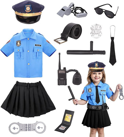 Meland Police Costume for Girls - Girl Dress Up clothes with Skirts for Halloween Role Play