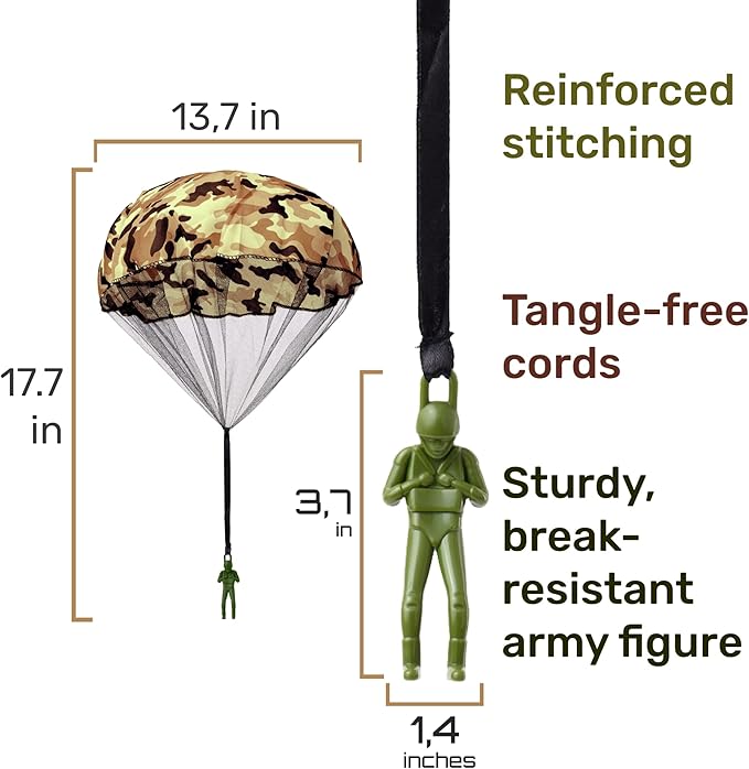 NUTTY TOYS Army Parachute Toys for Kids - Tangle Free Outdoor Flying Parachute Men, Best Small Outside Toys for 4 5 6 7 8 9 10 11 12 Year Old, Top Christmas Stocking Stuffers Idea 2025 Unique Boy Gift