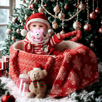 BABESIDE 9 Pcs Christmas Baby Doll Clothes with Bassinet for 10-11-12 Inch Babydolls, Baby Doll Accessories and Dolls Clothes fit Small Baby Dolls Girl, Babies Pretend Play Set