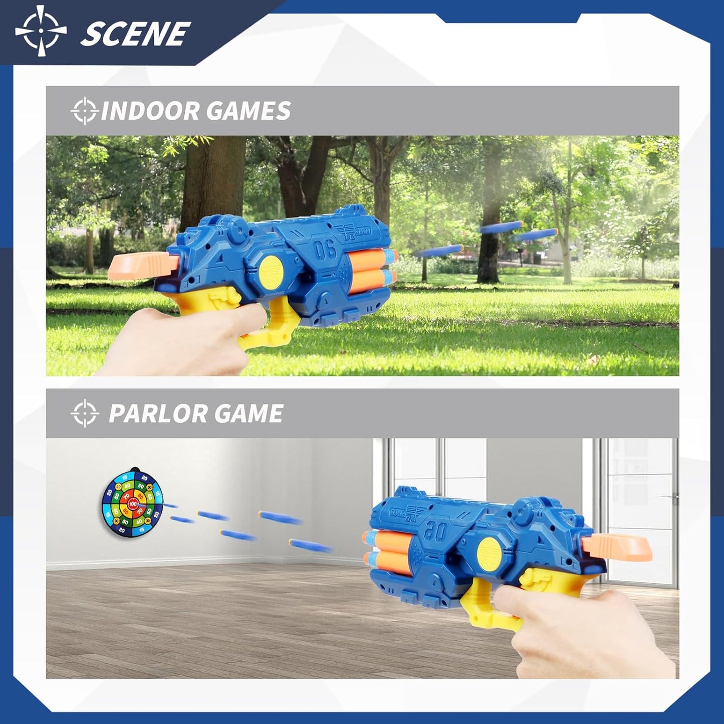 2 Pack Toy Foam Blaster Blaster Toy Gun Compatible with Nerf Bullets, 6 Auto-Dart Rotating Drum Soft Bullets Pistol, Children Christmas Birthday Boys and Girls 6 + Years Kids Old Indoor Outdoor Games