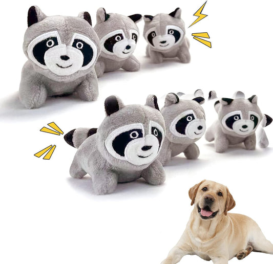 Interactive Squeaky Dog Toy, Replacement Animals Raccoon Pack of 6