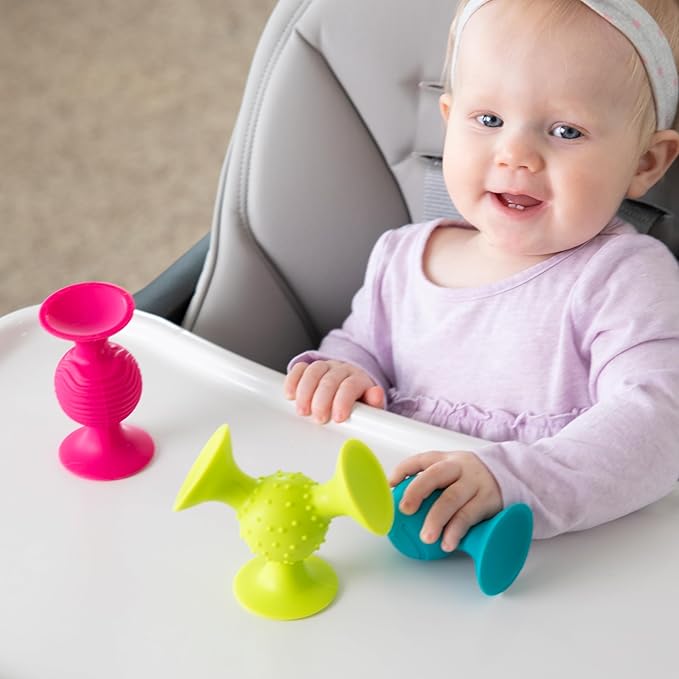 Fat Brain Toys pipSquigz, Sensory Baby Toys 6 Months Plus, Rattle Suction Cup Toy