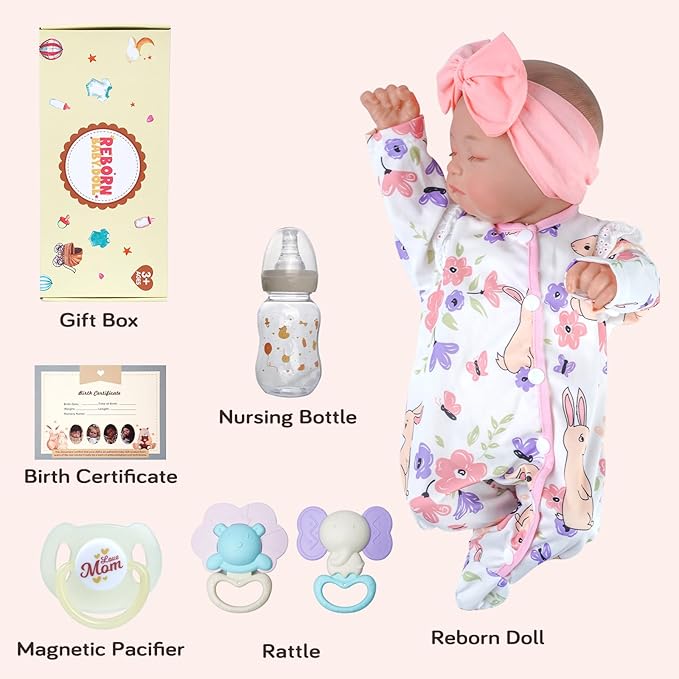 BABESIDE Reborn Baby Dolls - 17Inch Cute Soft Vinyl Realistic Baby Doll Girl Poseable Smiling Real Life Baby Dolls with Complete Accessories for 3+ Years Old Gifts