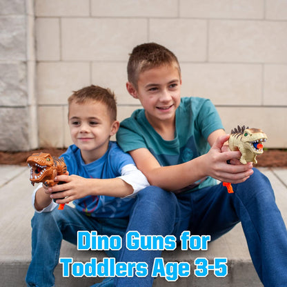 2 Pack Dinosaur Gun Toys for Toddlers Boys 3 4 5 6 7 Year Old Birthday Gifts Valentines Easter Christmas Stocking Stuffers, Small Dino Blaster Shooting Game with Soft Foam Darts Compatible with Nerf
