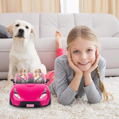 SUPER JOY Dolls Accessories - Convertible Car for Dolls Glittering Pink Convertible Doll Car