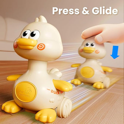 iPlay, iLearn Press to Go Duck Car Toys Set for Toddlers 1-3, Baby Push Go Racing Cars, Infant Play Vehicle Set, 1st Birthday Stocking Gift for 12-18-24 Months, 1 2 3 One Yrs Old Boys Girls Child Kids