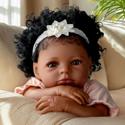 BABESIDE Lifelike Reborn Baby Dolls Black Girl, 20 Inch Realistic Black Newborn Real Life Baby Dolls Soft Vinyl & Cloth Body with Feeding Kit Gift Box for Kids Ages 3+