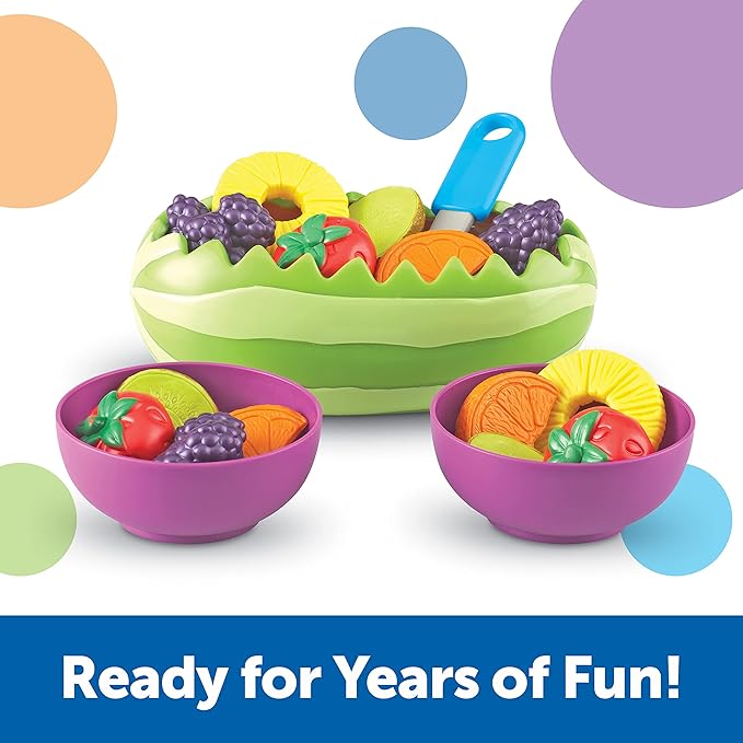 Learning Resources New Sprouts Fresh Fruit Salad - Realistic Play Food for Toddlers 1-3, Preschool Learning Toys, Toddler Pretend Play Food for Kids Kitchen Sets, Plastic Fruit Toys, Toy Foods