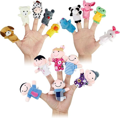 Sealive 16-PCS Finger Puppets for Toddlers Story Time - Soft Velvet 10 Animals & 6 Family Members - Perfect for Role Playing, Classroom Learning, Party Favors, Travel, Therapy, Imagination Building