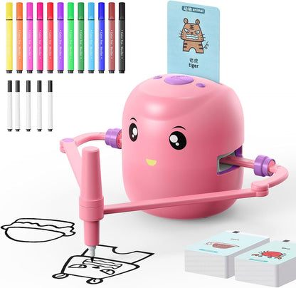 Interactive Educational Drawing Robot for Kids - Montessori Learning Toy with 150 Word Cards, Voice Interaction, Ages 5+ (Pink)