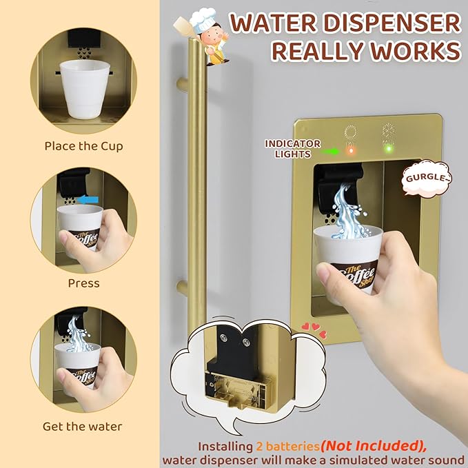 MAMIZO Kids Play Kitchen, Wooden Pretend Toy Kitchen, Large Toodler Cooking Playset, Stove and Water Dispenser w/Sound & Light, Sink, Microwave, Curtain, Modern Home Style for Ages 3+ (Gray)