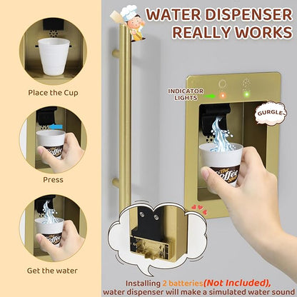 MAMIZO Kids Play Kitchen, Wooden Pretend Toy Kitchen, Large Toodler Cooking Playset, Stove and Water Dispenser w/Sound & Light, Sink, Microwave, Curtain, Modern Home Style for Ages 3+ (Gray)