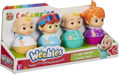 Cocomelon Weebles 4 Figure Pack, Chunky Moulded Figures, JJ, moonbug, Preschool Imaginative Play, Blue