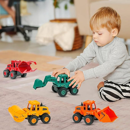 Beestech Construction Toys for 3 Years Old Boys Girls Kids, Friction Powered Construction Truck Toys Vehicles Sand Toys Trucks Excavator, Bulldozer, Road Roller (Colorful 4 Pack)