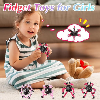 Fidget Toys for Girls, Birthday Gifts for 4 5 6 7 8 9 10 11 12 Year Old Girls Boys, Pink Transformable Fidget Spinners for Kids, Stocking Stuffers for Kids Adults Party Favors Toy