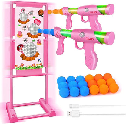 Upgraded Moving Shooting Game Toy for Boy Girl Age of 5 6 7 8 9 10 11 12 Years Old Includes Shooting Target & 2 Blaster Guns & 18 Foam Balls - Ideal Christmas Birthday Gift for Kids
