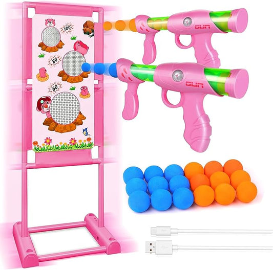 Upgraded Moving Shooting Game Toy for Boy Girl Age of 5 6 7 8 9 10 11 12 Years Old Includes Shooting Target & 2 Blaster Guns & 18 Foam Balls - Ideal Christmas Birthday Gift for Kids