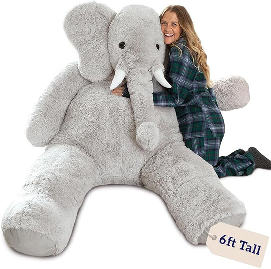 Vermont Teddy Bear Giant Elephant Stuffed Animal - 6 Foot Big Stuffed Elephant Plush from Giant Cuddle Collection - Collectible Plushies for Kids & Adults | Crafted in The USA