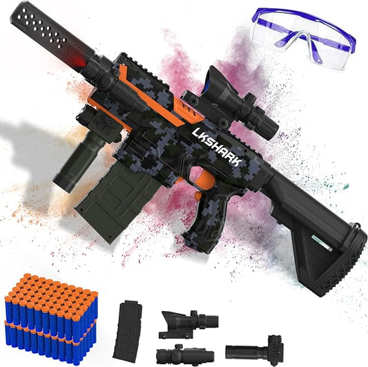Automatic Toy Foam Blaster with Scope, Electric Toy Gun Dart Blaster with 120 Foam Darts for Nerf Guns, IR, Flashlight, Goggles, Air Pocket Technology Outdoor Shooting Game Kids Toys for 8-12 -Black