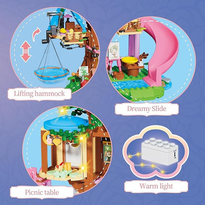 Treehouse Girls Forest Building Set 731PCS Compatible with Lego Friends, Fun Tree House Building blocks Kit Toys with Cat, Slide and Sky Hammock, Christmas Birthday Gifts for Kids Girls 6-12 Years Old