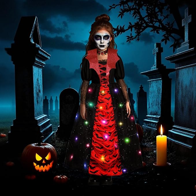 Meland Vampire Costume for Girls, Light up Halloween Costumes for Kids & Toodlers Aged 4-14 Years Old